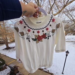 Alfred Dunner Holiday Floral Embroided Design Size Large Short Sleeves